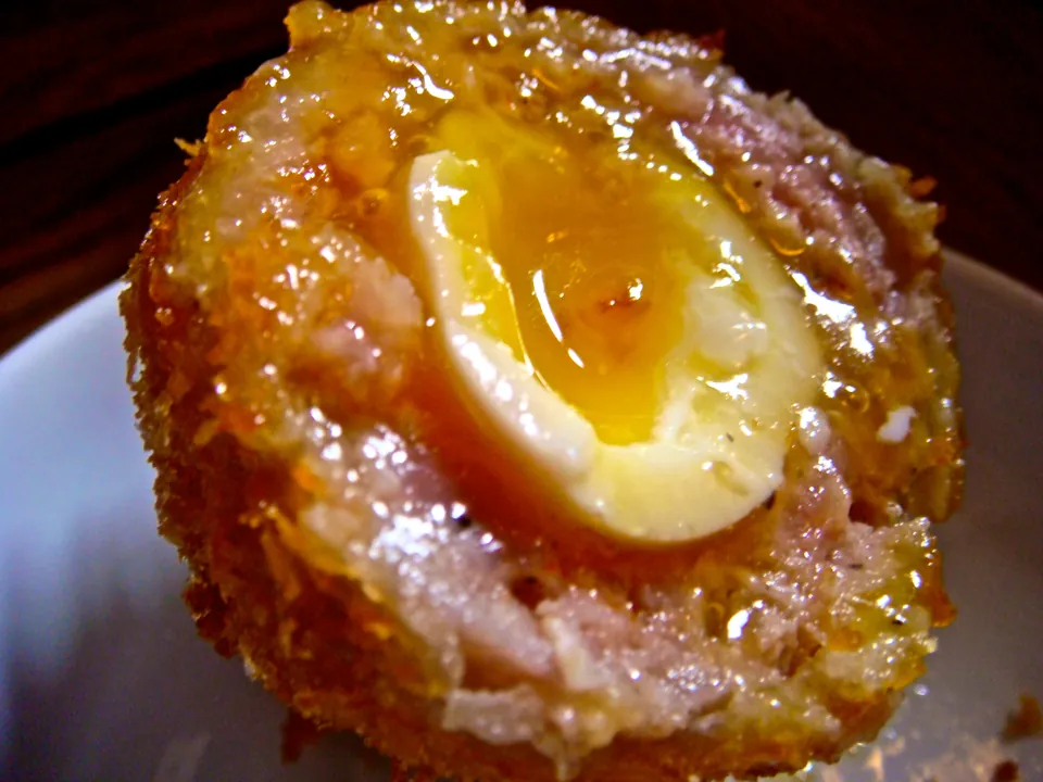 A Scotch egg cut in half