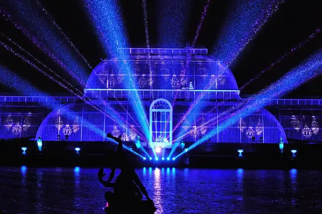 Illuminated trees at Christmas at Kew, photographed in 2016