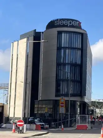 Hotel exterior in 2023 under its former Sleeperz name; now Four Points Flex