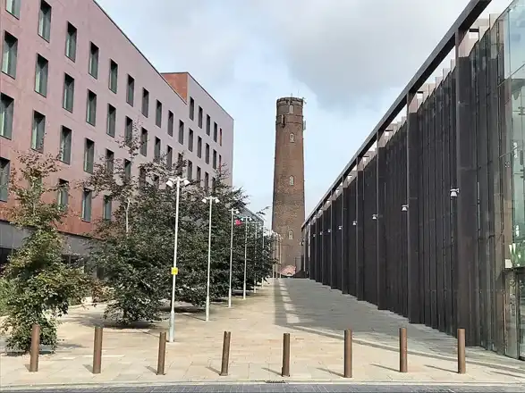 The Moxy Hotel, the Shot Tower and Waitrose in Chester