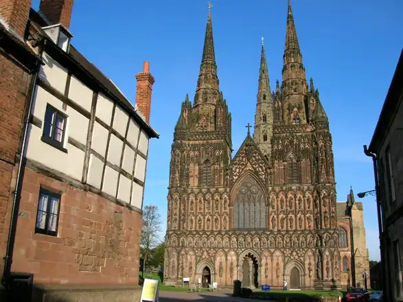The west front and three spires of Lichfield Cathedral