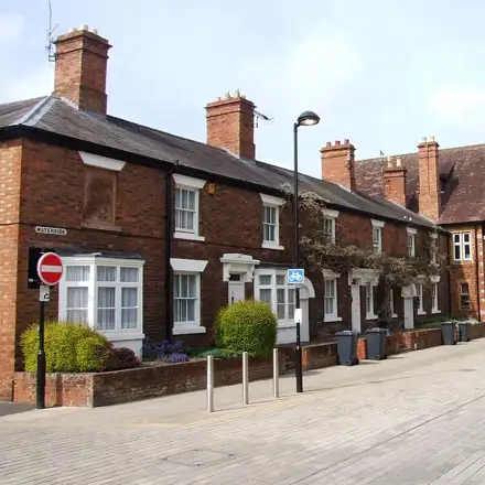 Nearby: Brick and timber-fronted buildings along Waterside in Stratford-upon-Avon